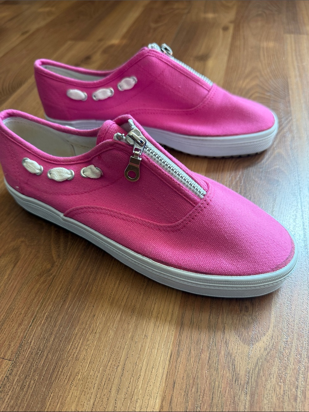 Blushe by Spiegel Pink Canvas Slip-On Zipper Sneakers